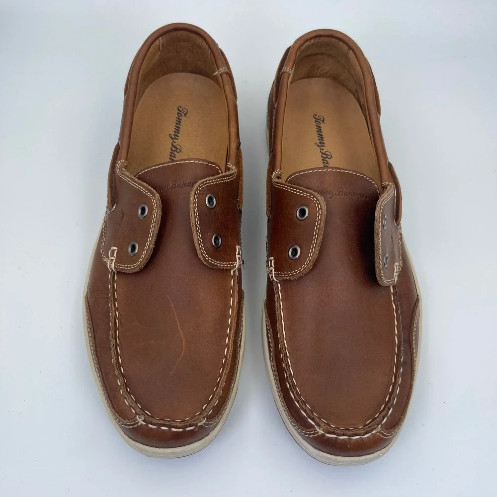 Tommy Bahama Boat Shoes Men's Size 13M Brown Leather Upper Slip-On TFM005